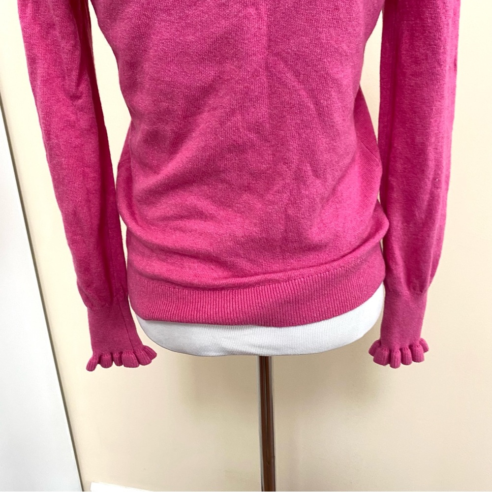 BANANA REPUBLIC MERINO SWEATER XS WOOL CASHMERE BLEND PINK RUFFLE CUFF FILPUCCI - Picture 9 of 14